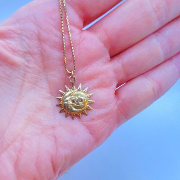 DYADEMA 925 Silver Sun Moon Pendant Italy Sterling Bolo Necklace Gold Vermeil - Picture 5 of 9